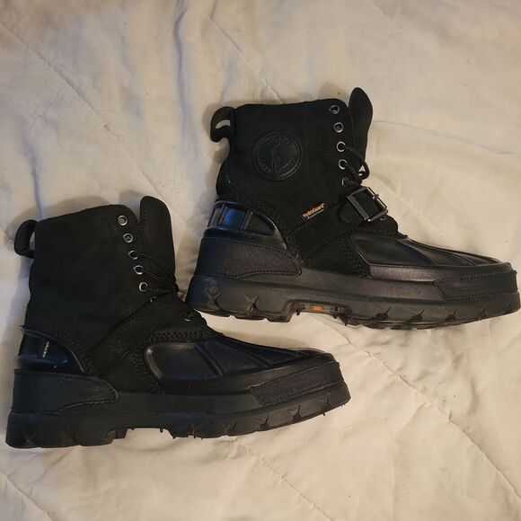 Polo Ralph Lauren Oslo High Leather Black Mens 10.5 D Duck Boots Preppy Farm
